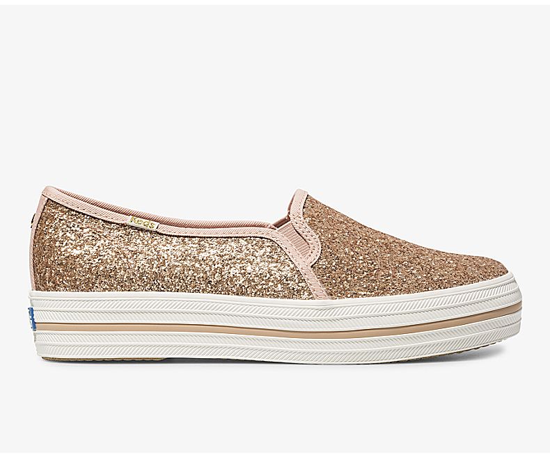 Keds Women's X Kate Spade New York Triple Decker Glitter Rose Gold Slip On Shoes - SJ1374928